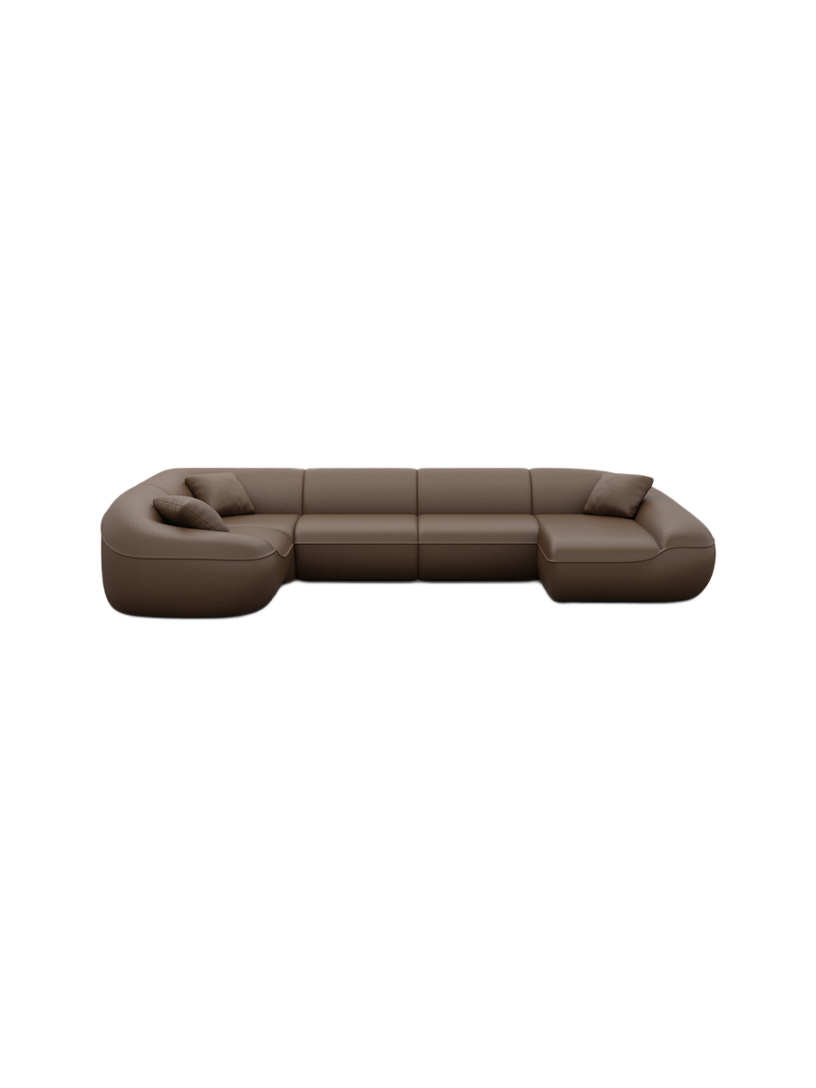 
6-Sitzer Design Echtleder Panorama-Sofa „Novara XL“ - Echtleder Beige / Lange Seite links