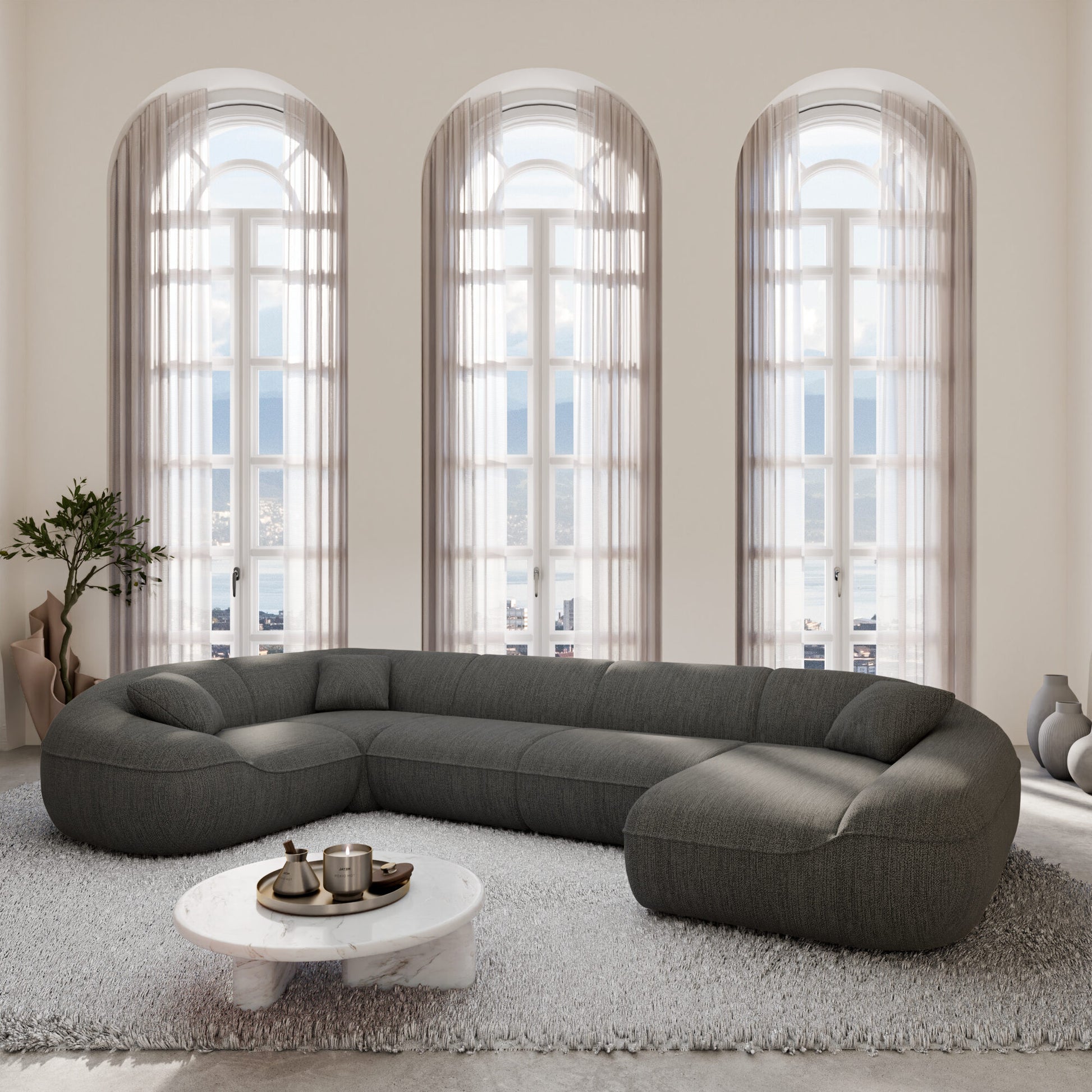 
6-Sitzer Design Panorama-Sofa „Novara XL“ mit Strukturstoff-Bezug - Strukturstoff Anthrazit / Lange Seite links