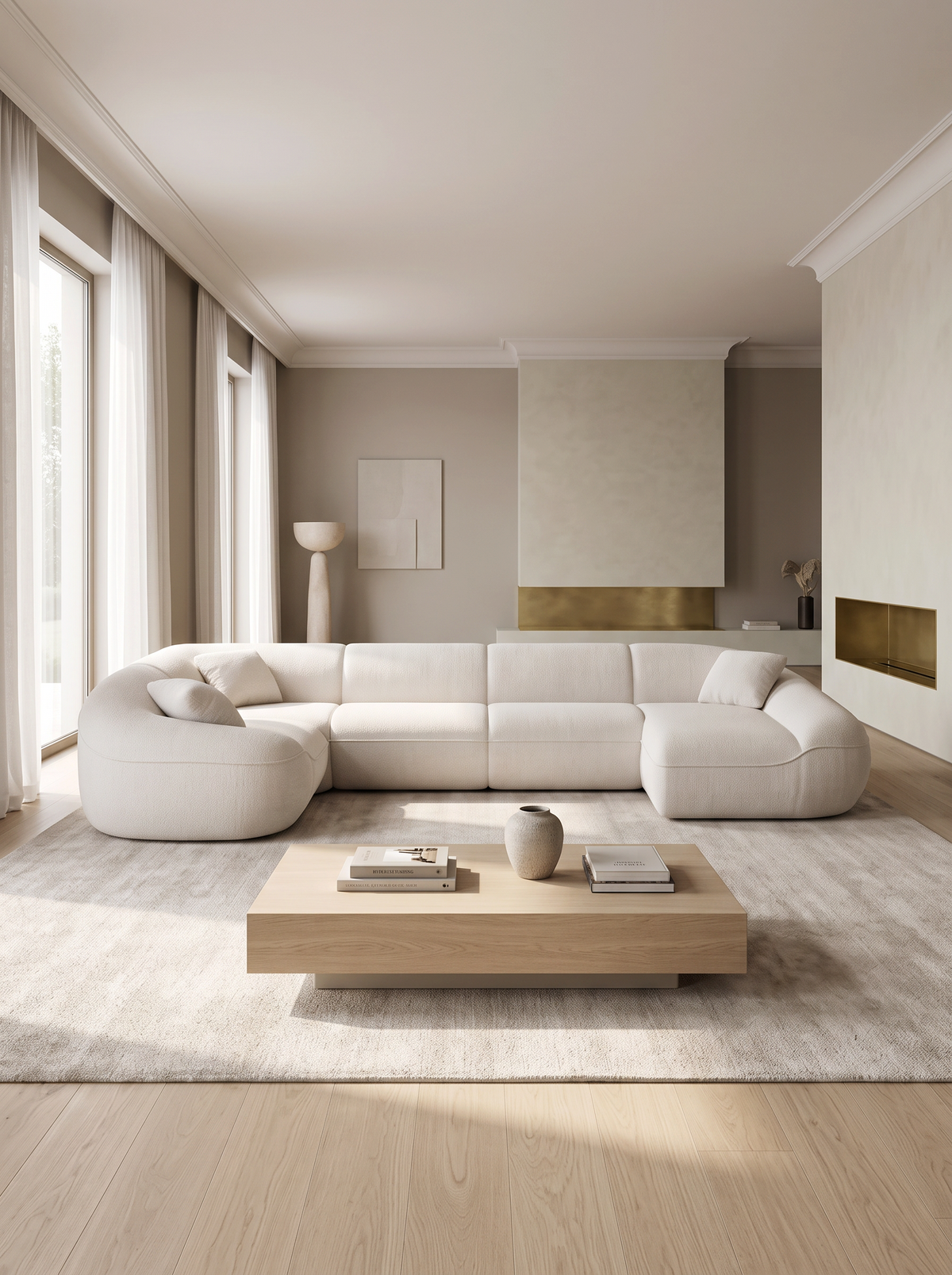 
Canapé panoramique design 6 places « Novara XL » avec revêtement en tissu texturé - Tissu texturé Weiss / Côté long gauche