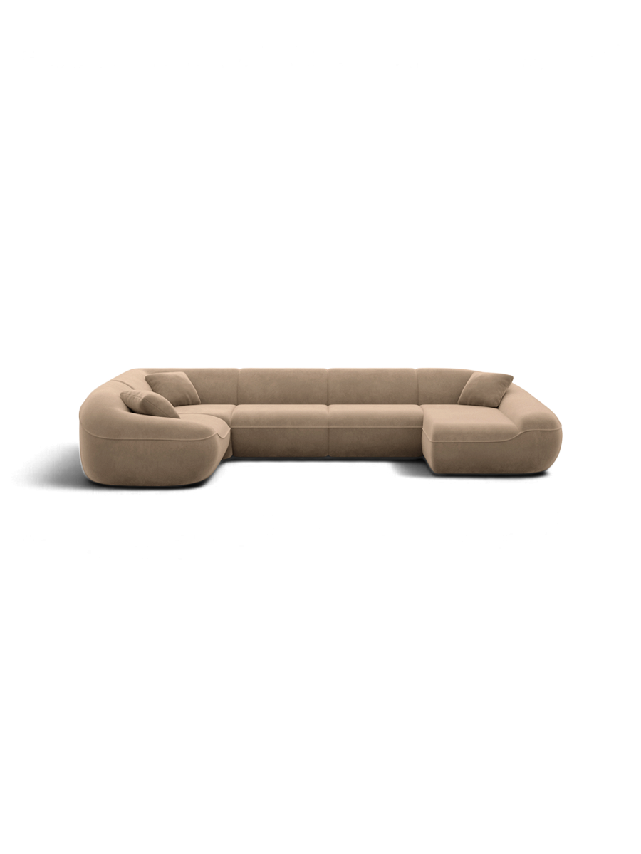 
6-Seater Designer Panoramic Sofa “Novara XL” with Velvet Upholstery - Velvet cover Brown / Long side left