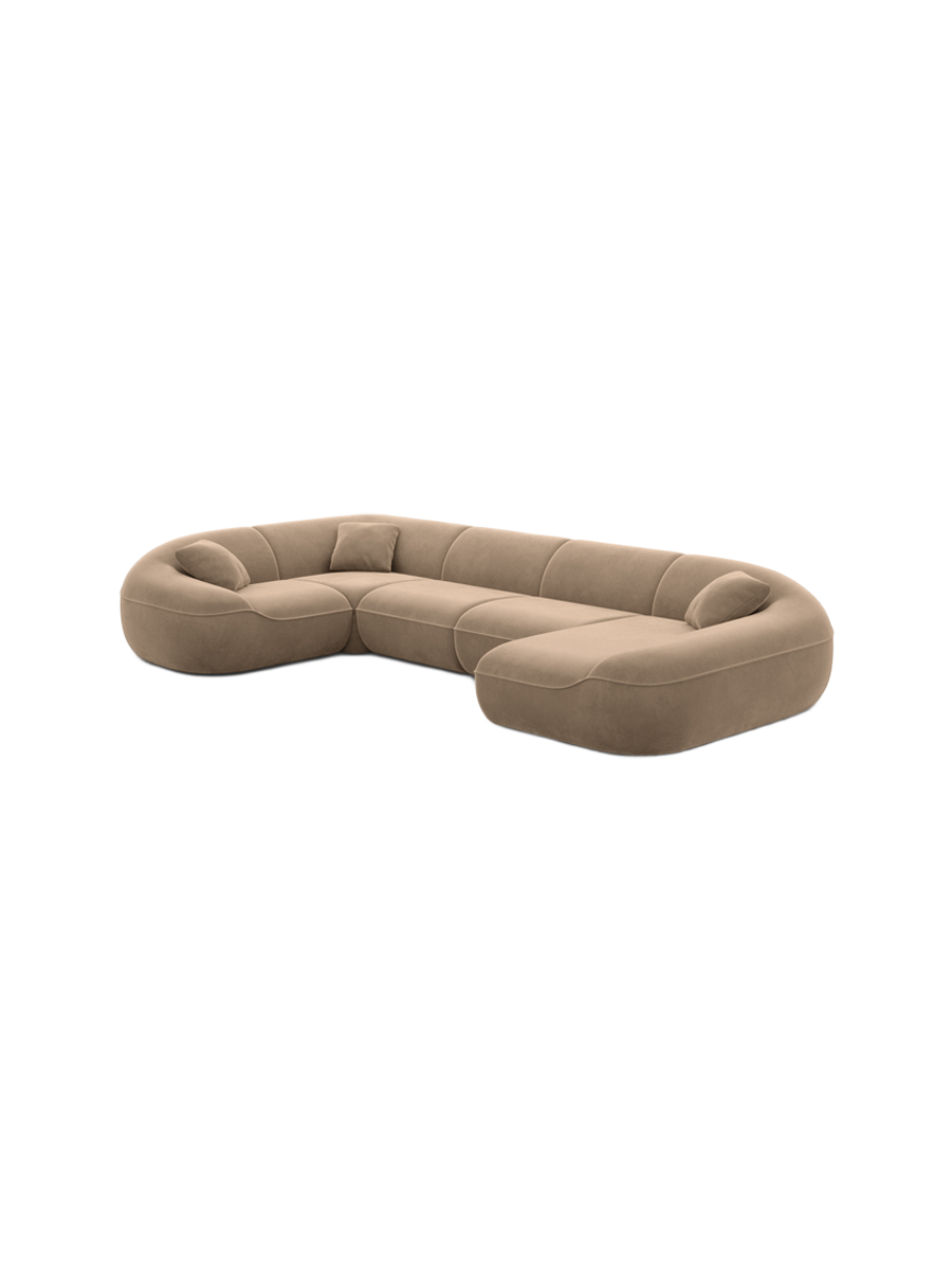 
6-Seater Designer Panoramic Sofa “Novara XL” with Velvet Upholstery - Velvet cover Brown / Long side left