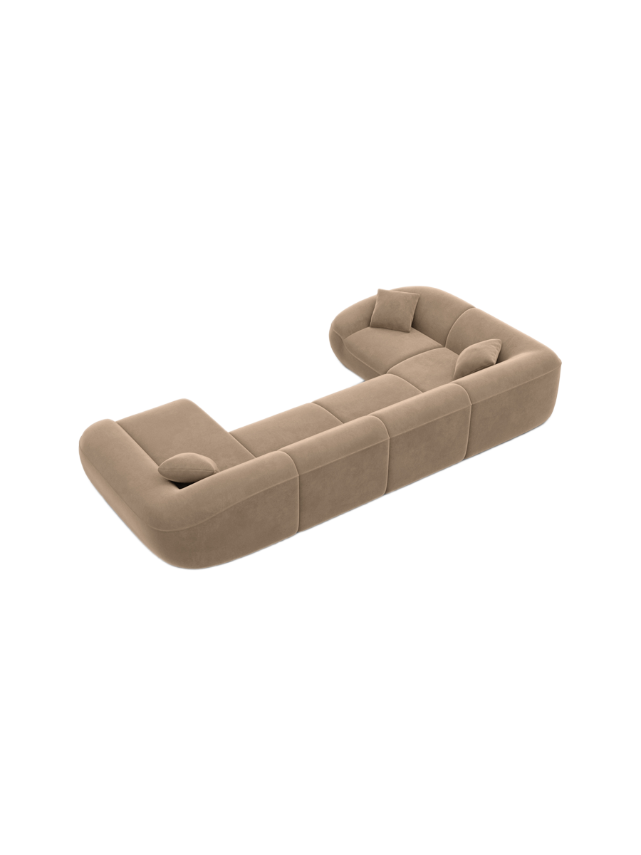 
6-Seater Designer Panoramic Sofa “Novara XL” with Velvet Upholstery - Velvet cover Brown / Long side left
