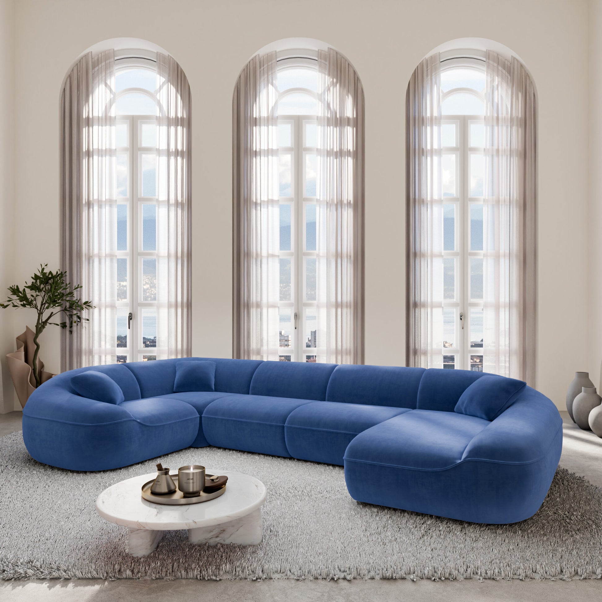 
6-Sitzer Design Panorama-Sofa „Novara XL“ mit Samtbezug - Samtbezug Königsblau / Lange Seite links