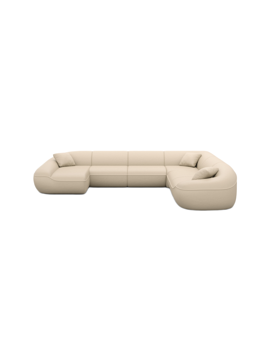 
7-Sitzer Design Echtleder Panorama-Sofa „Novara XXL“ - Echtleder Beige / Lange Seite links