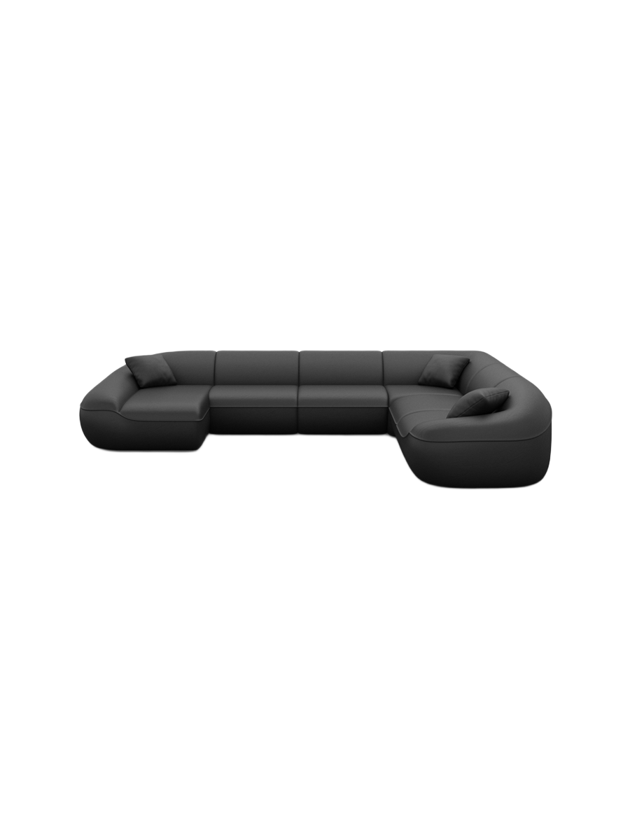 
7-Sitzer Design Echtleder Panorama-Sofa „Novara XXL“ - Echtleder Beige / Lange Seite links