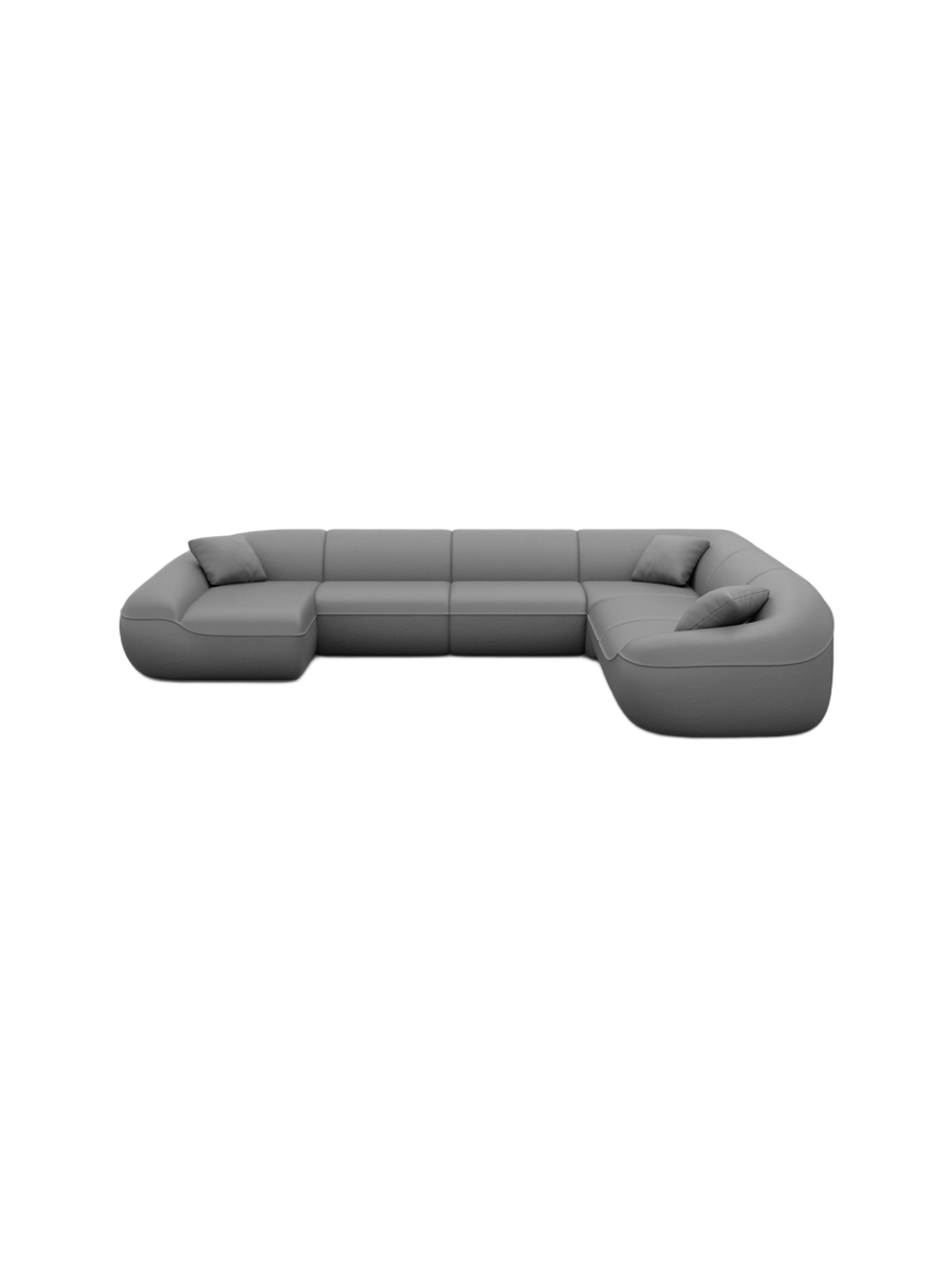 
7-Sitzer Design Echtleder Panorama-Sofa „Novara XXL“ - Echtleder Beige / Lange Seite links