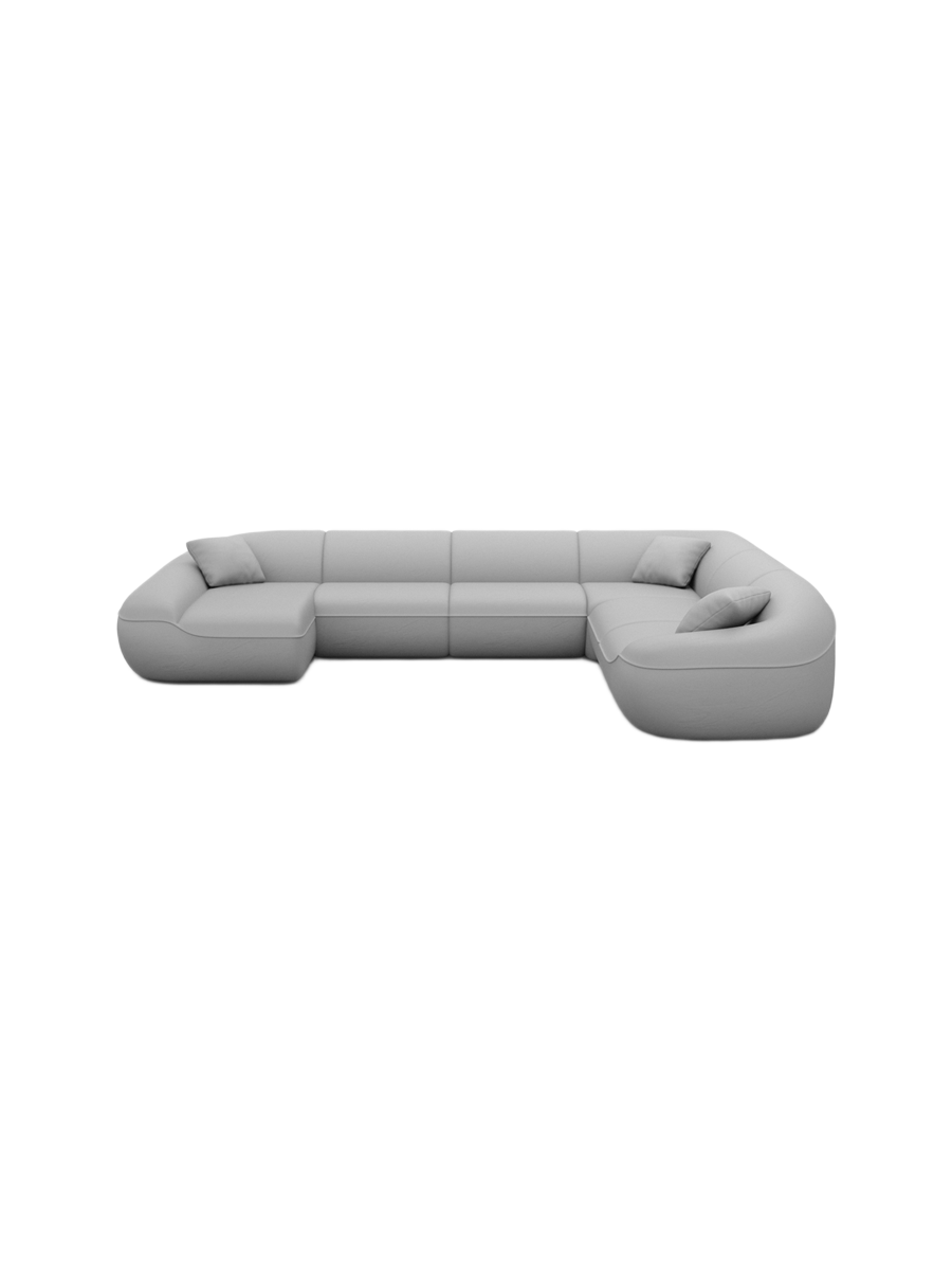 
7-Sitzer Design Echtleder Panorama-Sofa „Novara XXL“ - Echtleder Beige / Lange Seite links
