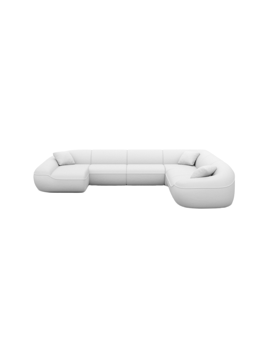 
7-Sitzer Design Echtleder Panorama-Sofa „Novara XXL“ - Echtleder Beige / Lange Seite links
