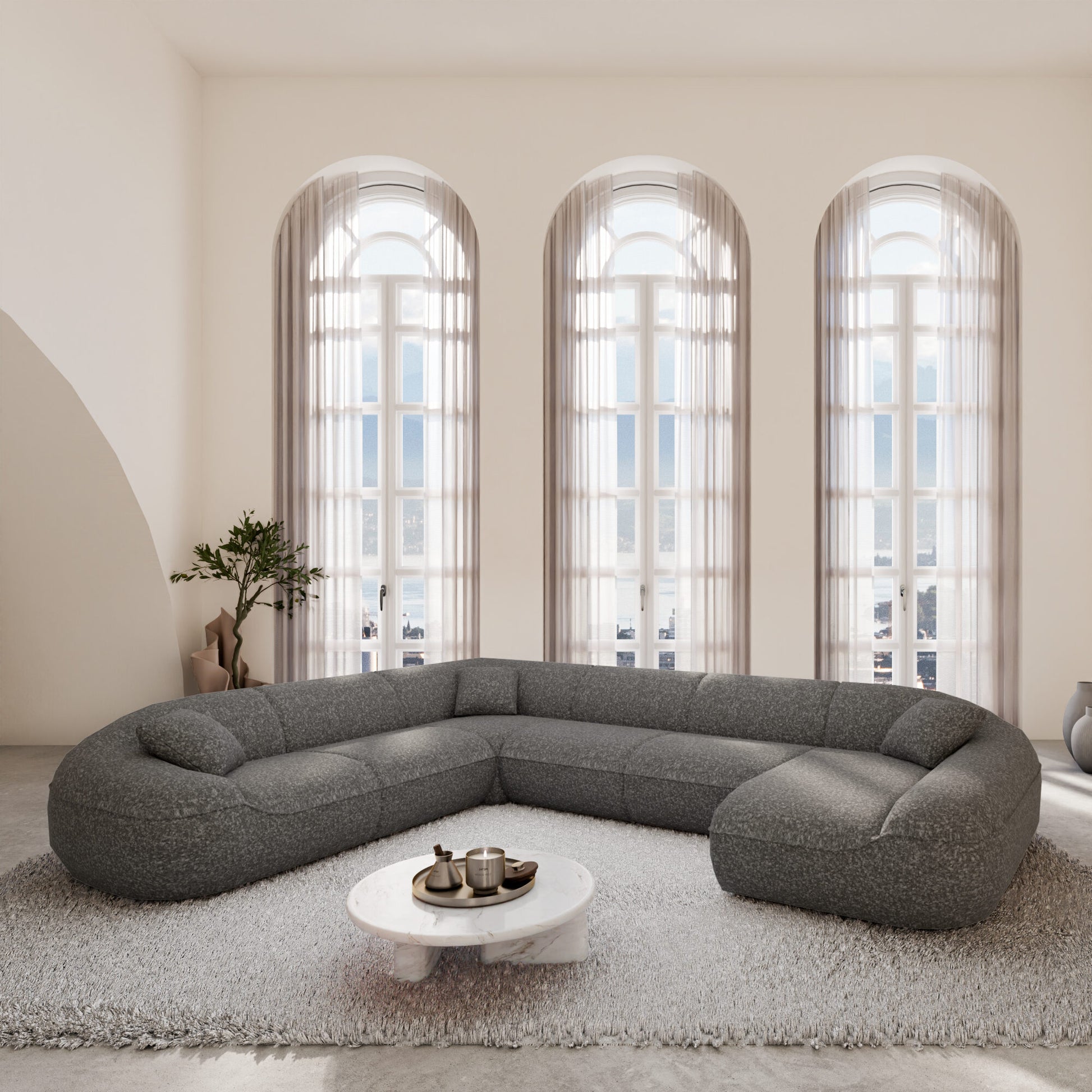 
7-Sitzer Design Panorama-Sofa „Novara XXL“ mit Bouclé-Bezug - Bouclé Graphit / Lange Seite links