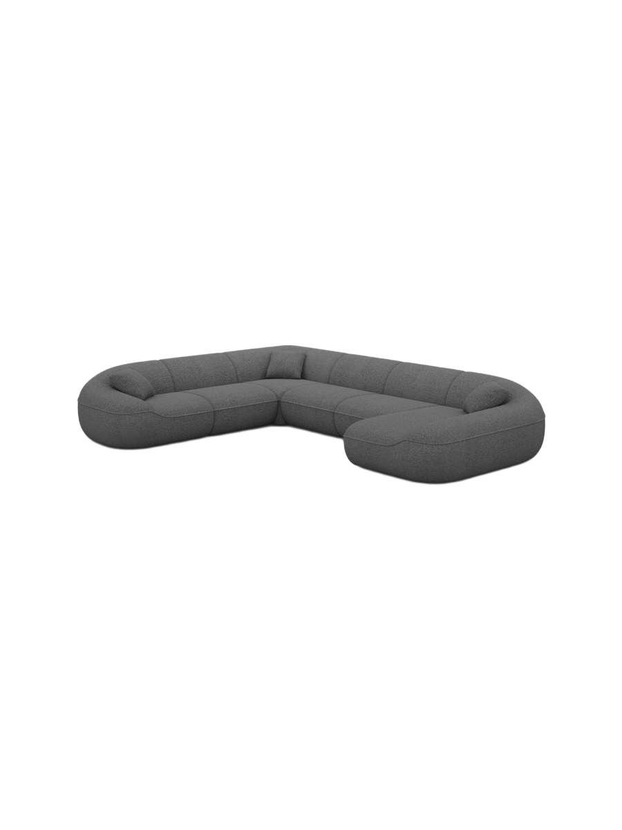 
7-Sitzer Design Panorama-Sofa „Novara XXL“ mit Bouclé-Bezug - Bouclé Graphit / Lange Seite links