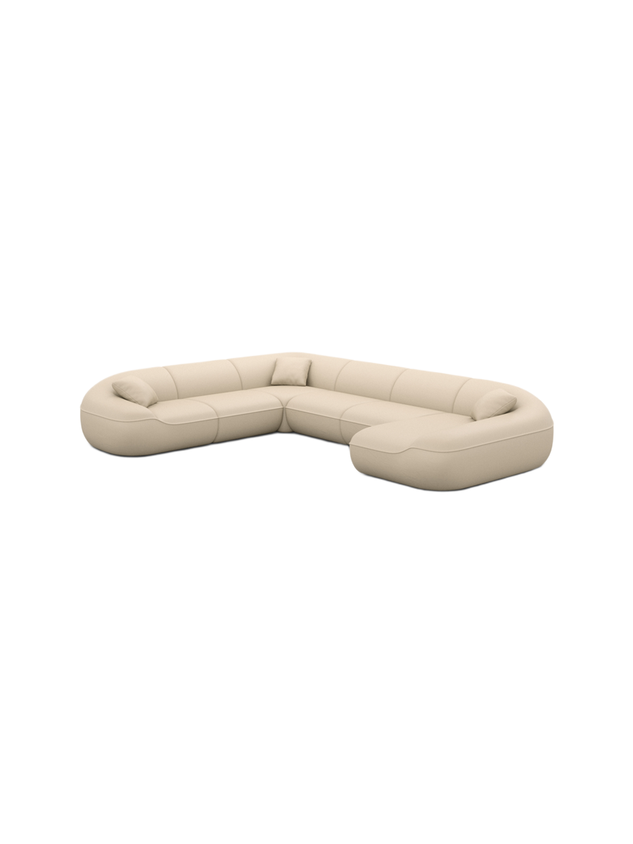 
7-Sitzer Design Echtleder Panorama-Sofa „Novara XXL“ - Echtleder Beige / Lange Seite links