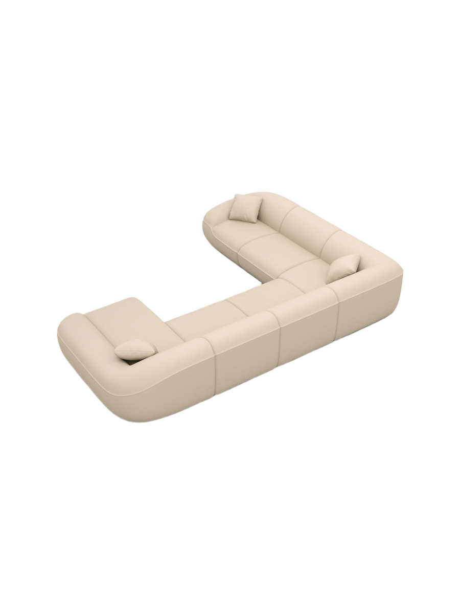 
7-Sitzer Design Echtleder Panorama-Sofa „Novara XXL“ - Echtleder Beige / Lange Seite links