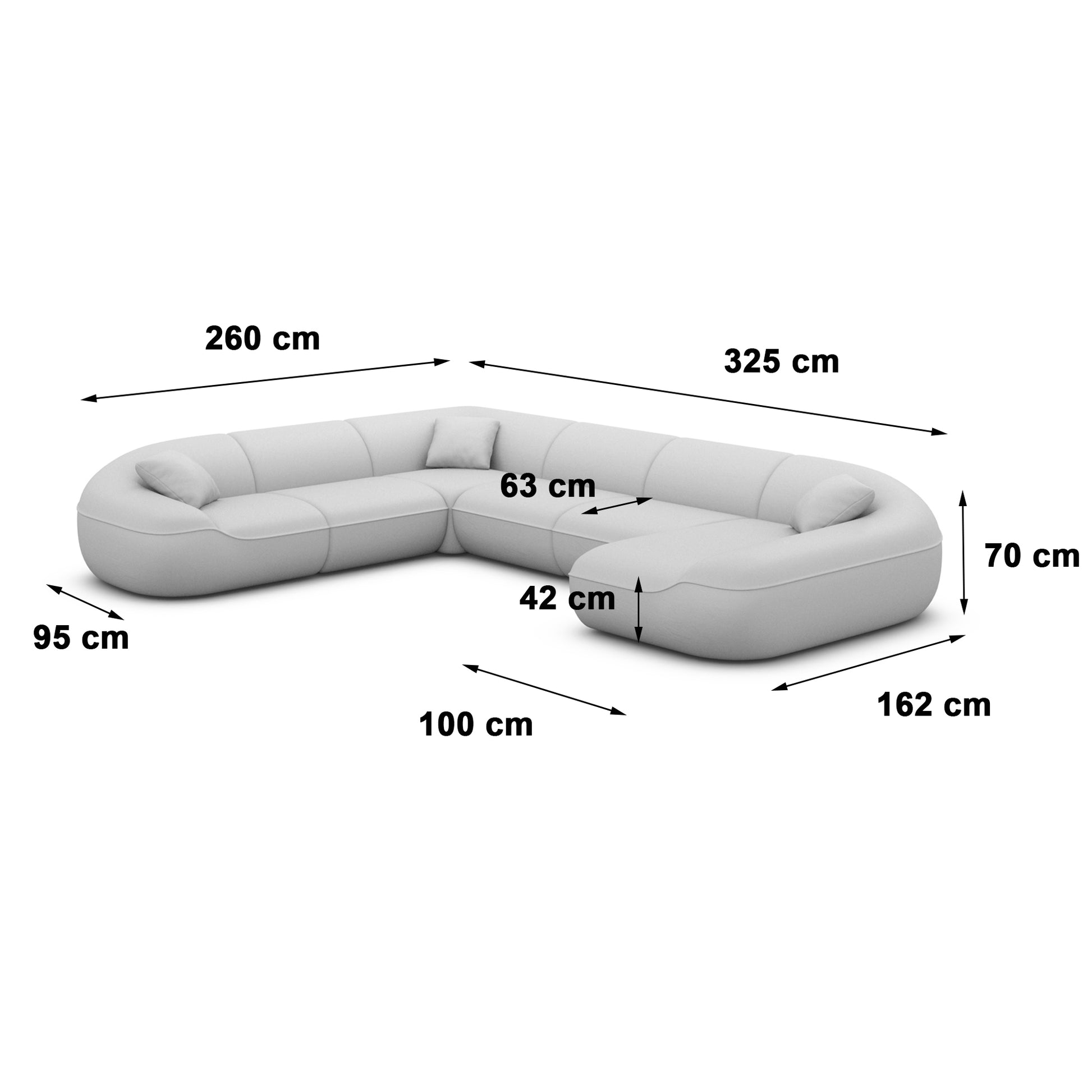 
7-Sitzer Design Echtleder Panorama-Sofa „Novara XXL“ - Echtleder Beige / Lange Seite links