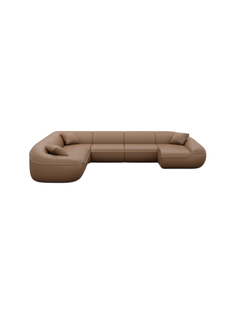 
7-Sitzer Design Echtleder Panorama-Sofa „Novara XXL“ - Echtleder Beige / Lange Seite links