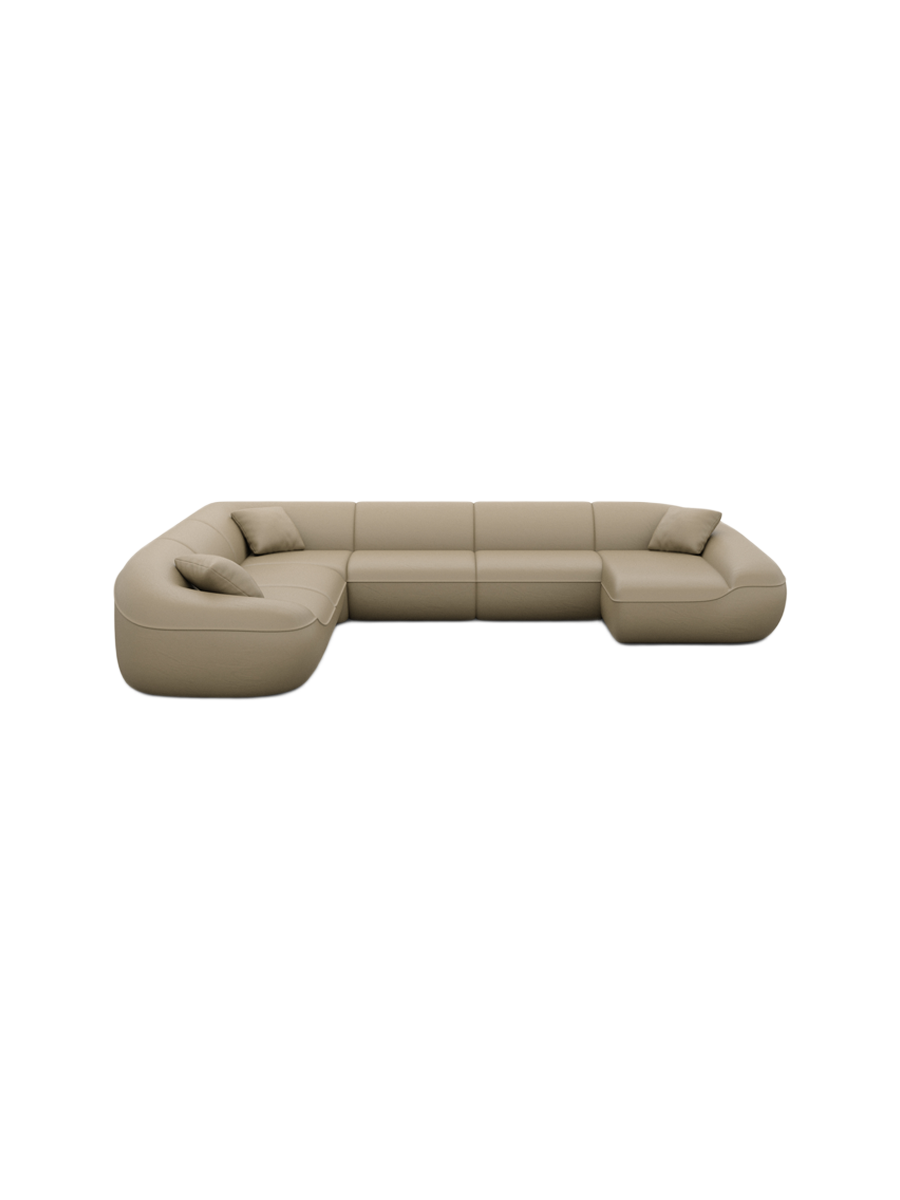 
7-Sitzer Design Echtleder Panorama-Sofa „Novara XXL“ - Echtleder Beige / Lange Seite links
