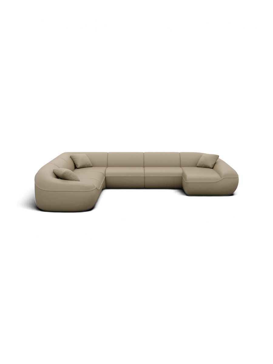 
Divano panoramico di design a 7 posti in vera pelle «Novara XXL» - Vera pelle Dark Beige / Lato lungo a sinistra