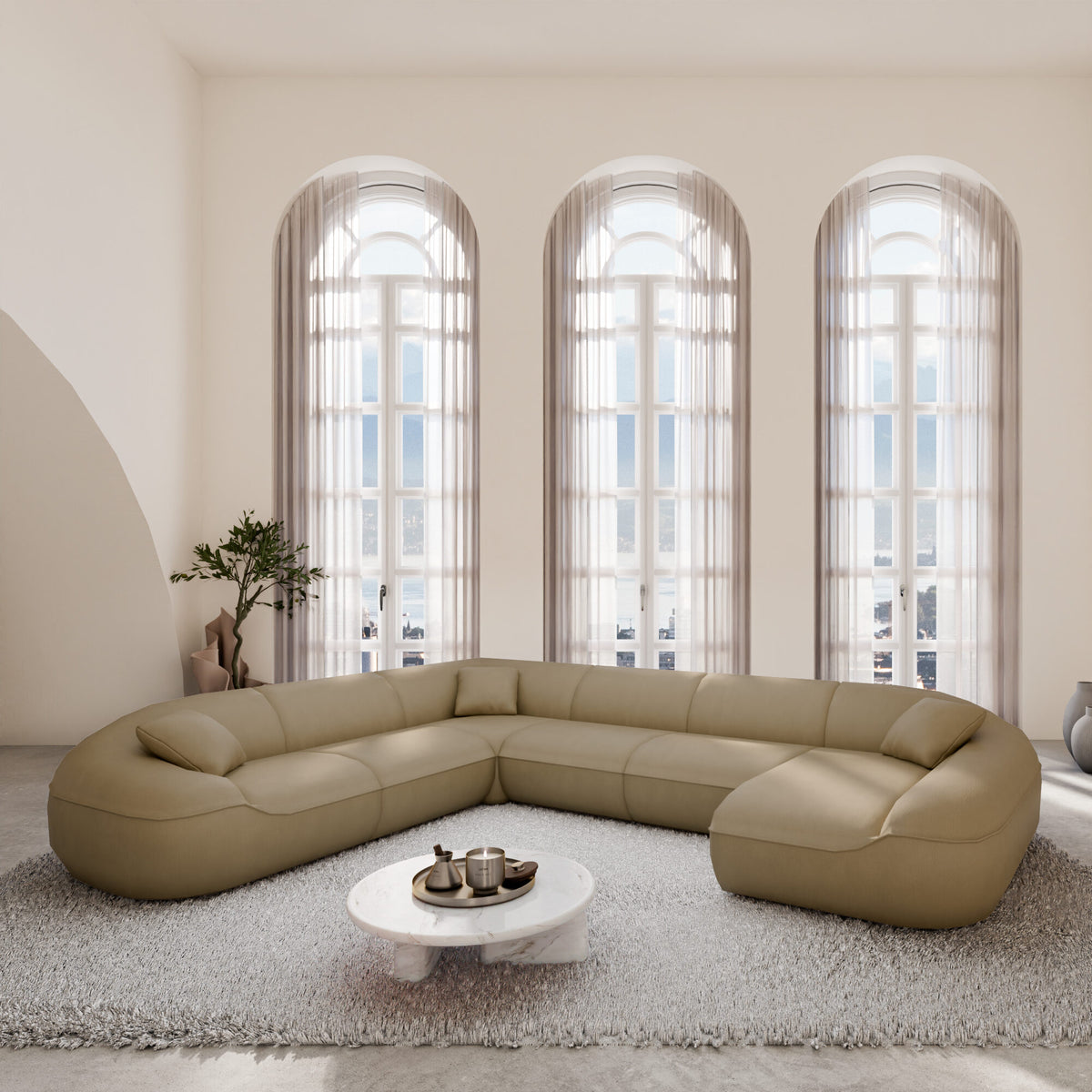 
Divano panoramico di design a 7 posti in vera pelle «Novara XXL» - Vera pelle Dark Beige / Lato lungo a sinistra