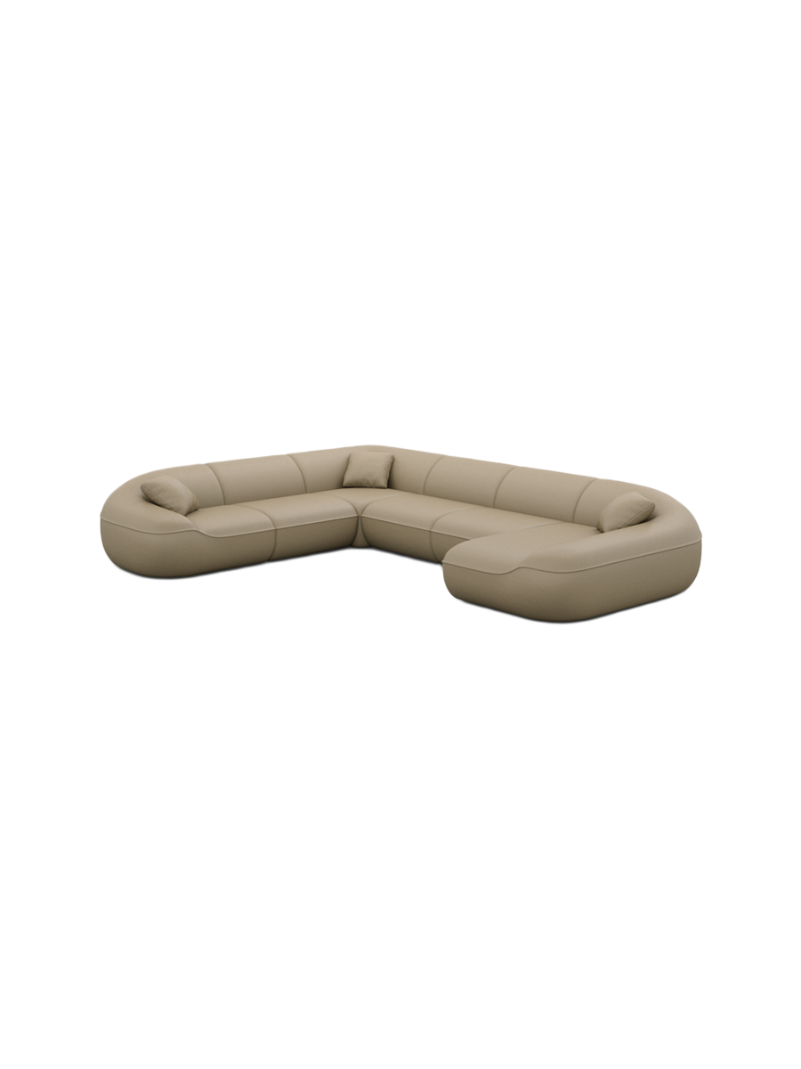 
Divano panoramico di design a 7 posti in vera pelle «Novara XXL» - Vera pelle Dark Beige / Lato lungo a sinistra