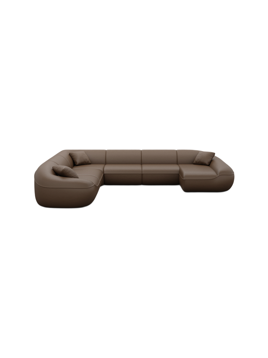 
7-Sitzer Design Echtleder Panorama-Sofa „Novara XXL“ - Echtleder Beige / Lange Seite links