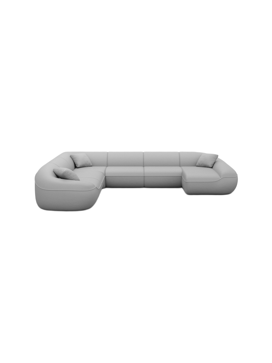 
7-Sitzer Design Echtleder Panorama-Sofa „Novara XXL“ - Echtleder Beige / Lange Seite links