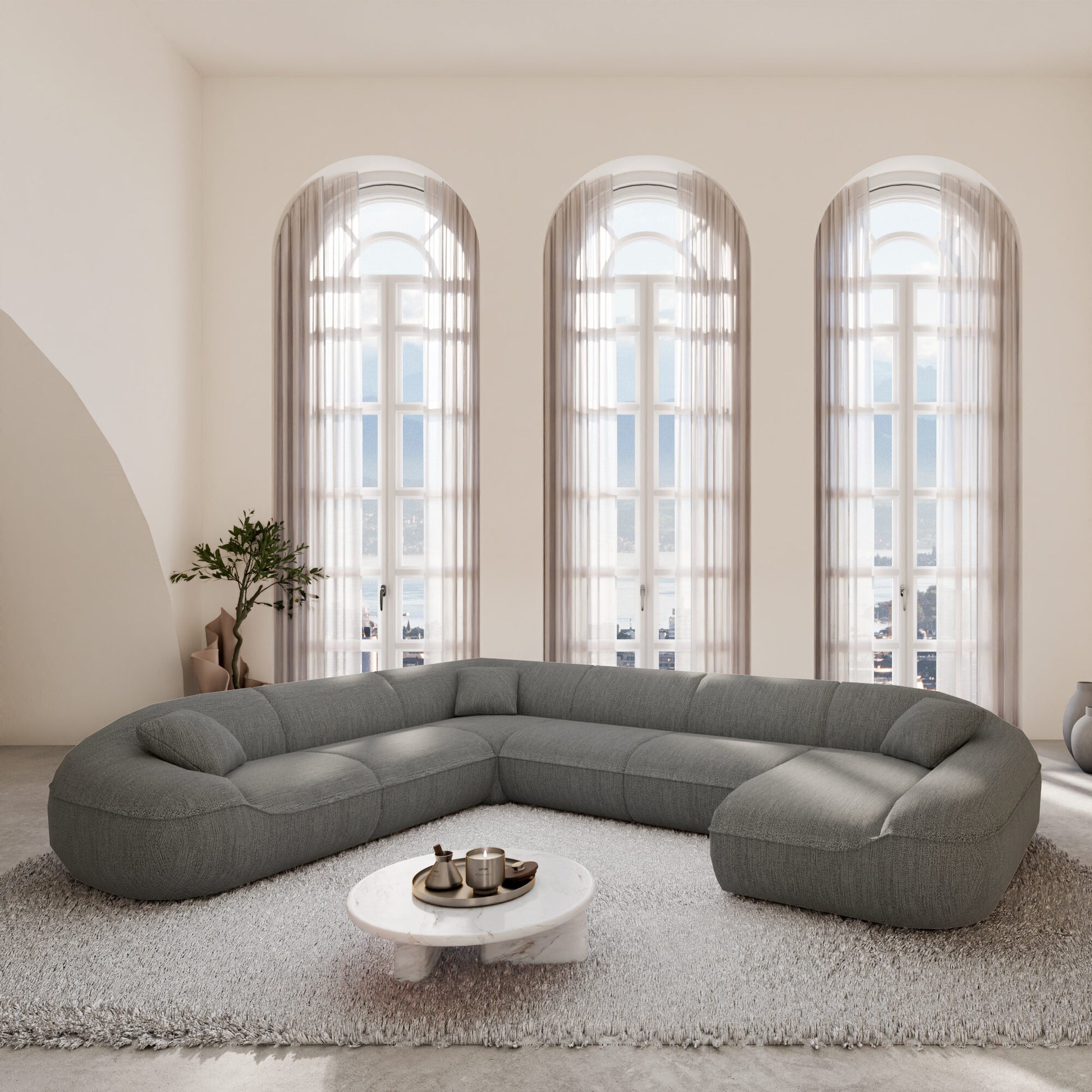 
7-Sitzer Design Panorama-Sofa „Novara XXL“ mit Strukturstoff-Bezug - Strukturstoff Anthrazit / Lange Seite links