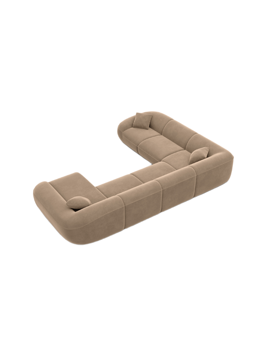 
7-Seater Designer Panoramic Sofa “Novara XXL” with Velvet Upholstery - Velvet cover Brown / Long side left