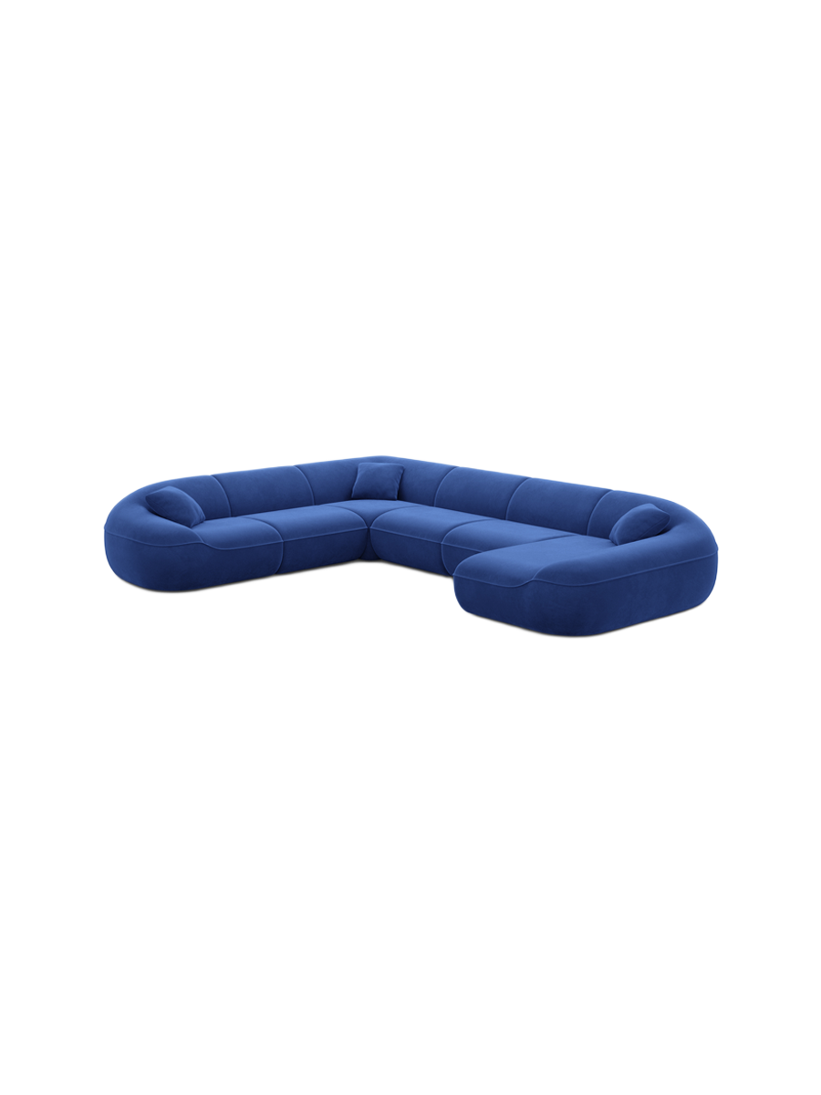 
7-Sitzer Design Panorama-Sofa „Novara XXL“ mit Samtbezug - Samtbezug Königsblau / Lange Seite links