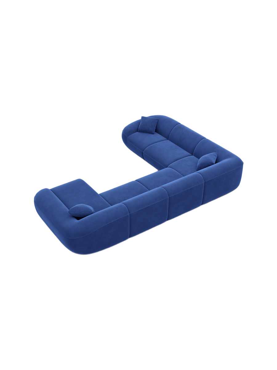 
7-Sitzer Design Panorama-Sofa „Novara XXL“ mit Samtbezug - Samtbezug Königsblau / Lange Seite links