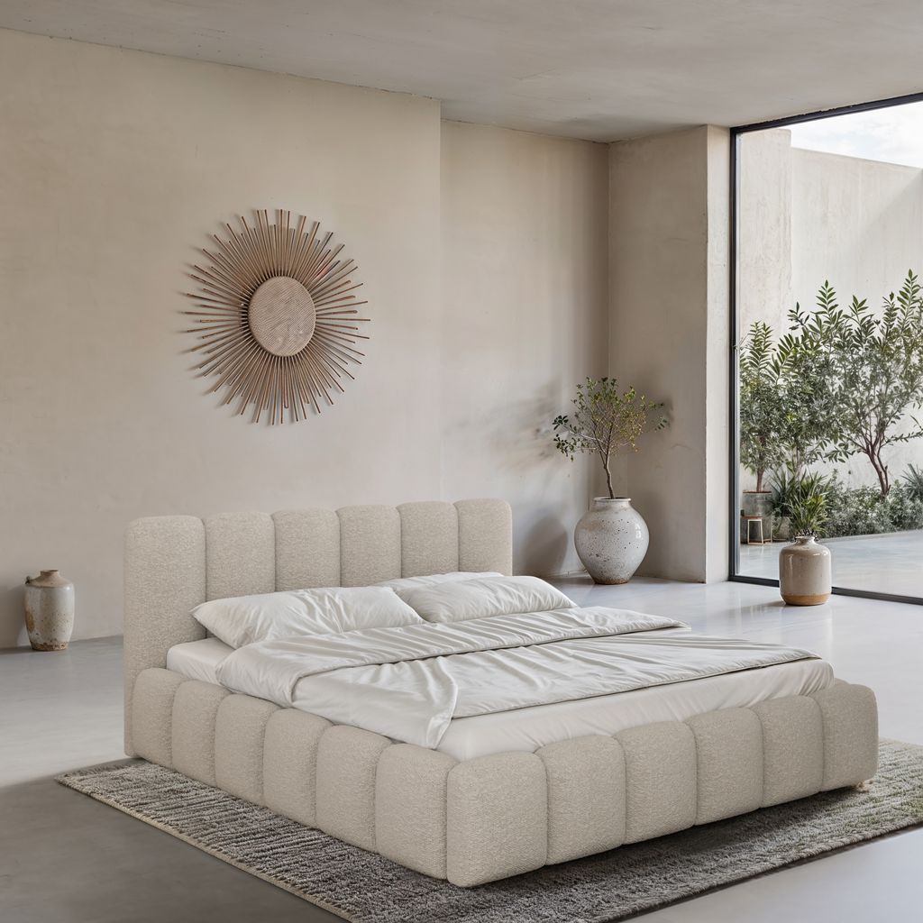 
Design Polsterbett „VLunelleria“ mit Ablagefach, Bouclé Toffee - 140 x 200 cm