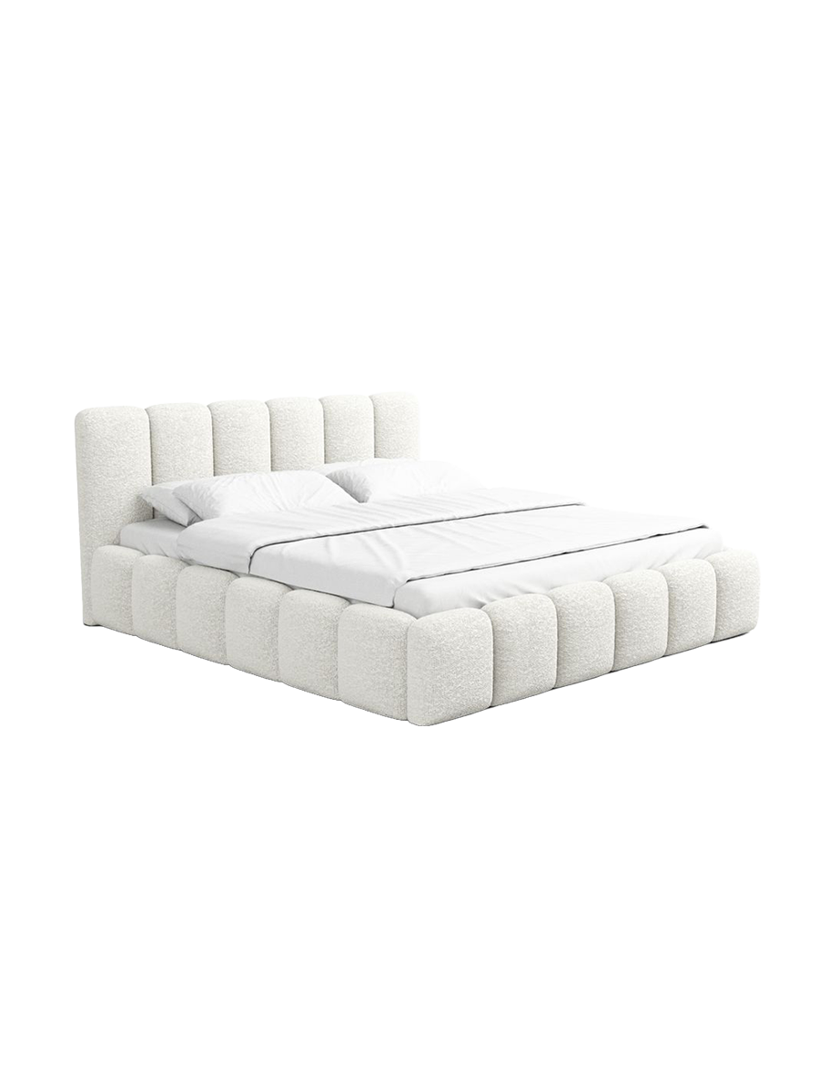 
Design Polsterbett „VLunelleria“ mit Ablagefach, Bouclé Weiss - 140 x 200 cm