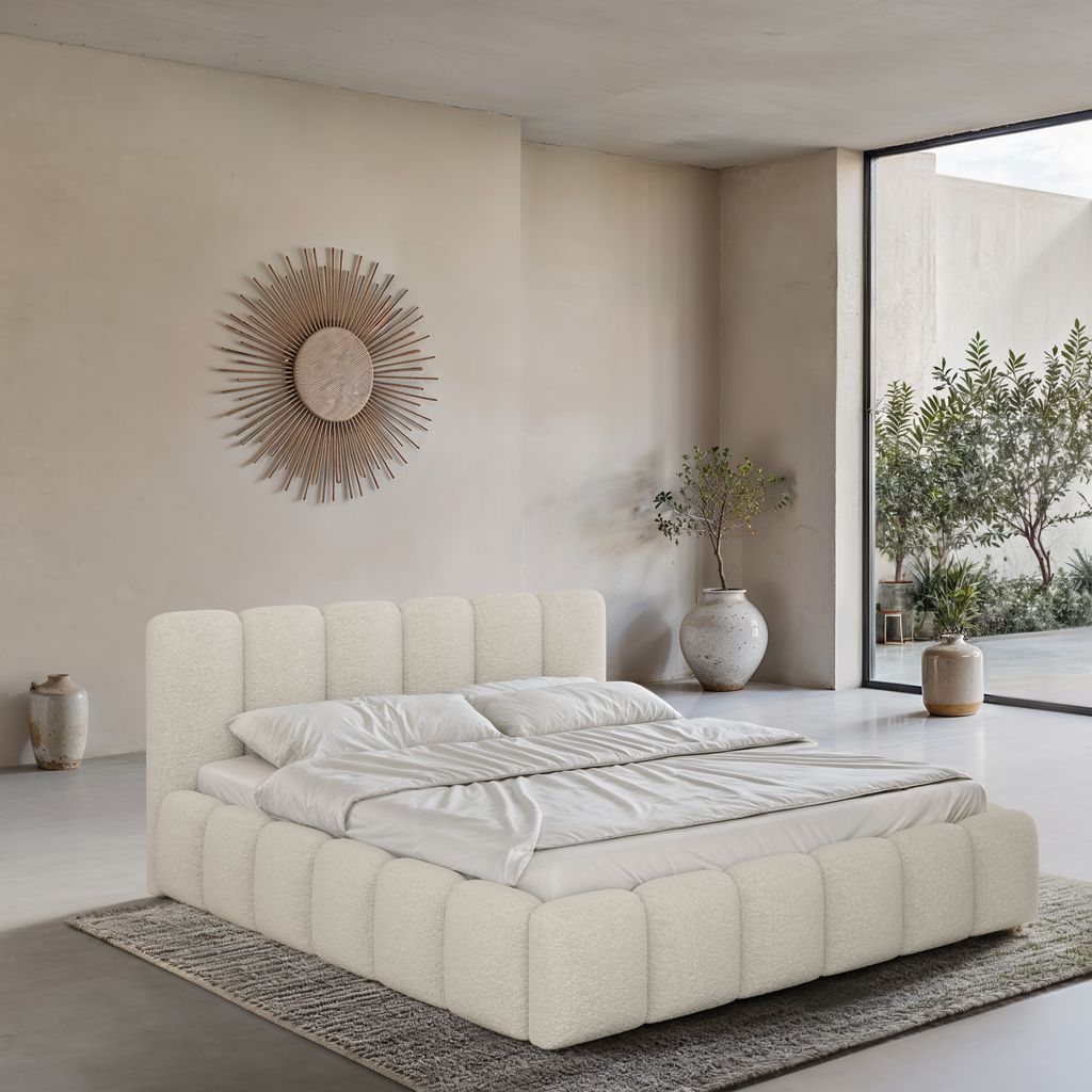 
Design Polsterbett „VLunelleria“ mit Ablagefach, Bouclé Weiss - 140 x 200 cm