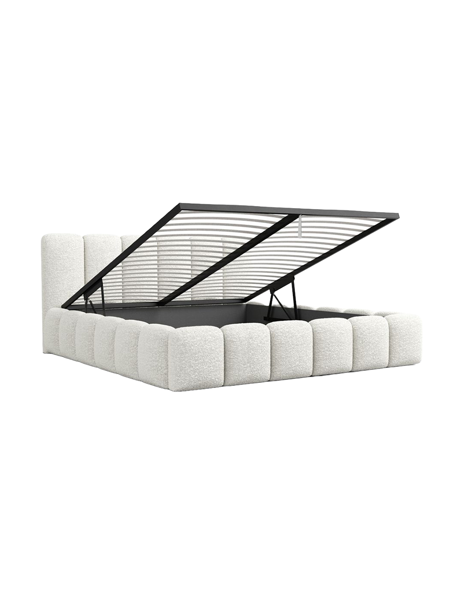 
Design Polsterbett „VLunelleria“ mit Ablagefach, Bouclé Weiss - 140 x 200 cm