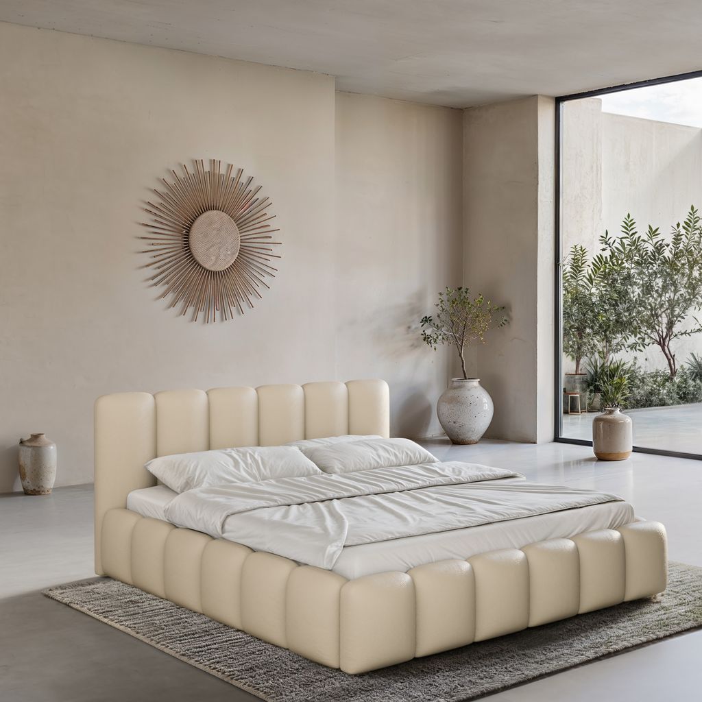 
Design Polsterbett „VLunelleria“ mit Ablagefach, Kunstleder Beige - 140 x 200 cm