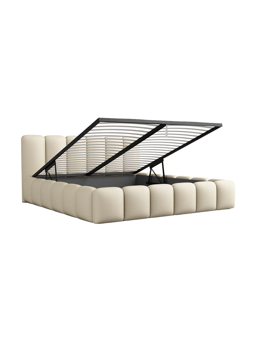 
Design Polsterbett „VLunelleria“ mit Ablagefach, Kunstleder Beige - 140 x 200 cm