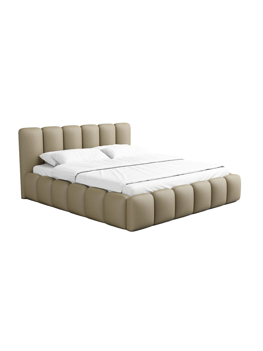 
Design Polsterbett „VLunelleria“ mit Ablagefach, Kunstleder Beige dunkel - 140 x 200 cm