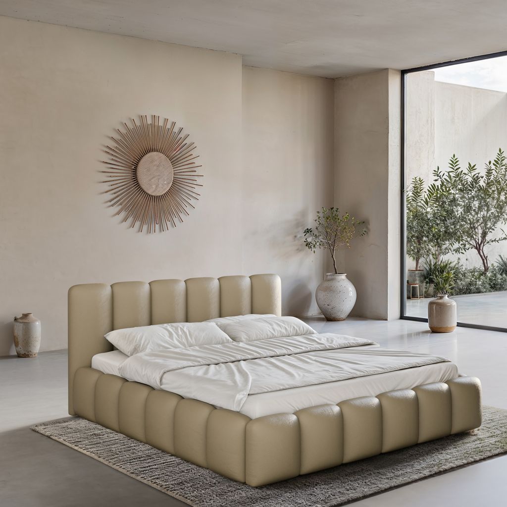 
Design Polsterbett „VLunelleria“ mit Ablagefach, Kunstleder Beige dunkel - 140 x 200 cm