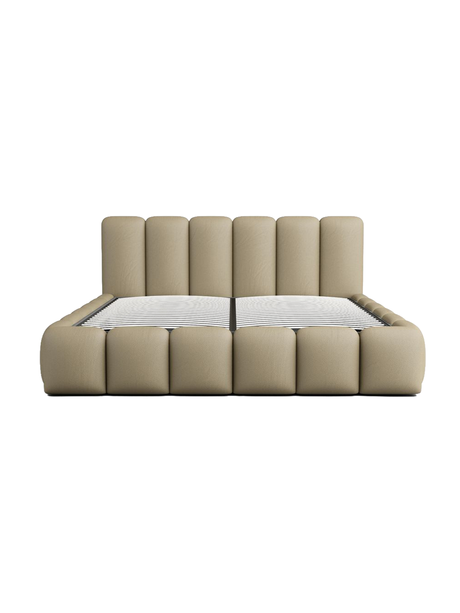 
Design Polsterbett „VLunelleria“ mit Ablagefach, Kunstleder Beige dunkel - 140 x 200 cm