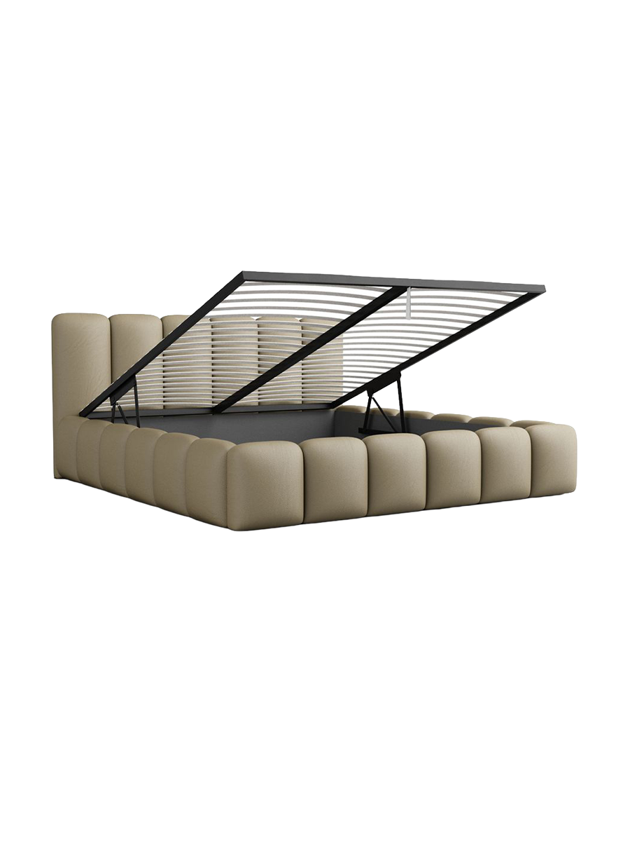 
Design Polsterbett „VLunelleria“ mit Ablagefach, Kunstleder Beige dunkel - 140 x 200 cm