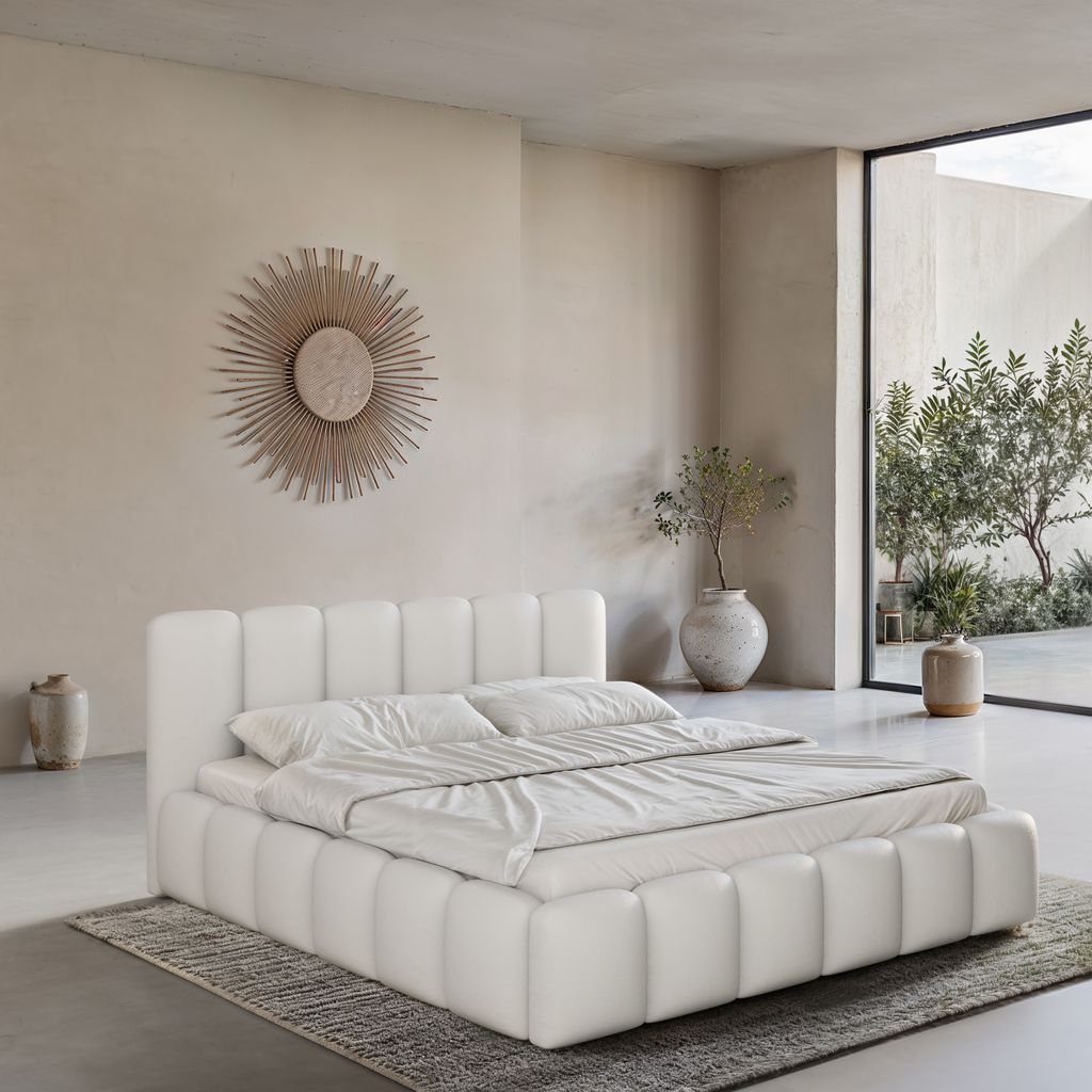 
Design Polsterbett „VLunelleria“ mit Ablagefach, Kunstleder Weiss - 140 x 200 cm