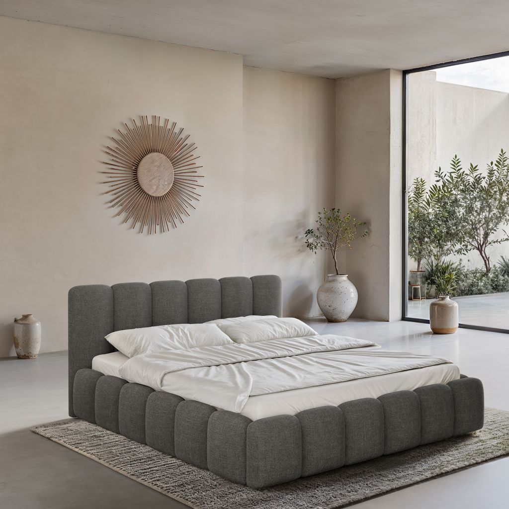 
Design Polsterbett „VLunelleria“ mit Ablagefach, Webstoff Anthrazit - 140 x 200 cm
