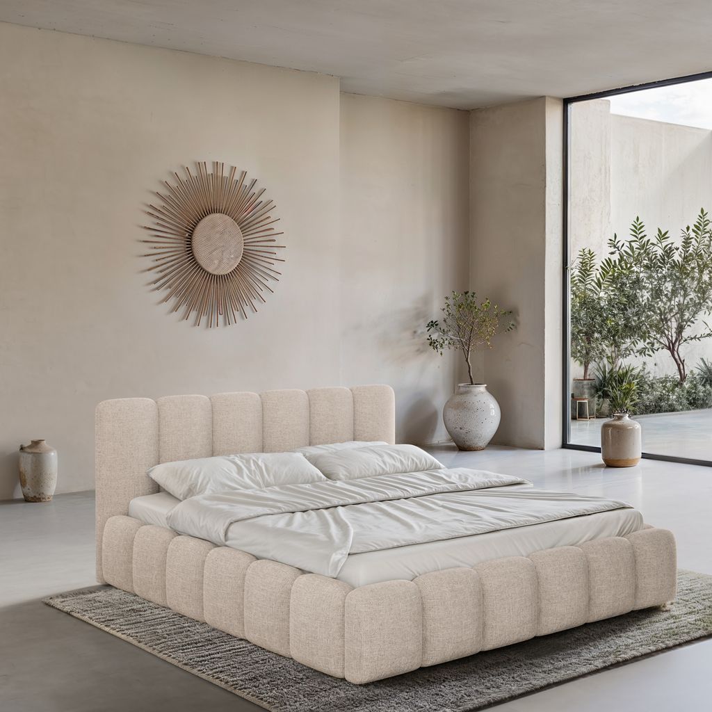 
Design Polsterbett „VLunelleria“ mit Ablagefach, Webstoff Beige - 140 x 200 cm