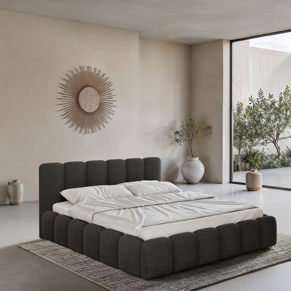 
Design Polsterbett „VLunelleria“ mit Ablagefach, Webstoff Schwarz - 140 x 200 cm