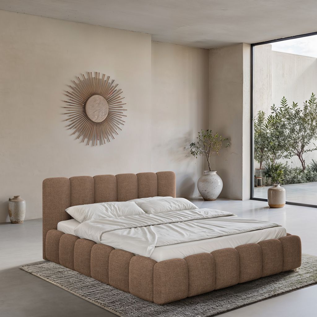 
Design Polsterbett „VLunelleria“ mit Ablagefach, Webstoff Braun - 140 x 200 cm