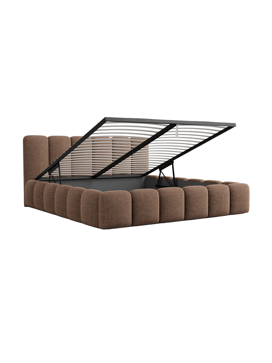 
Design Polsterbett „VLunelleria“ mit Ablagefach, Webstoff Braun - 140 x 200 cm