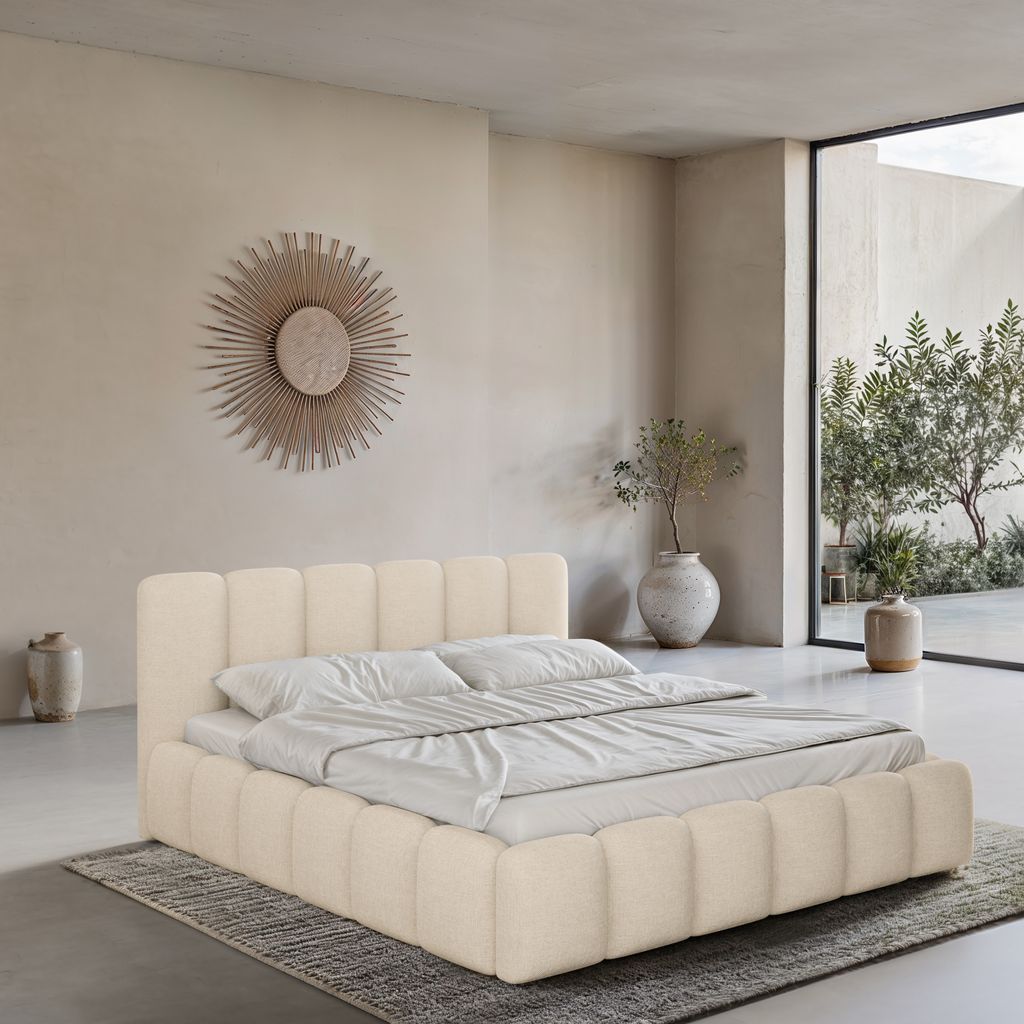 
Design Polsterbett „VLunelleria“ mit Ablagefach, Webstoff Cream - 140 x 200 cm