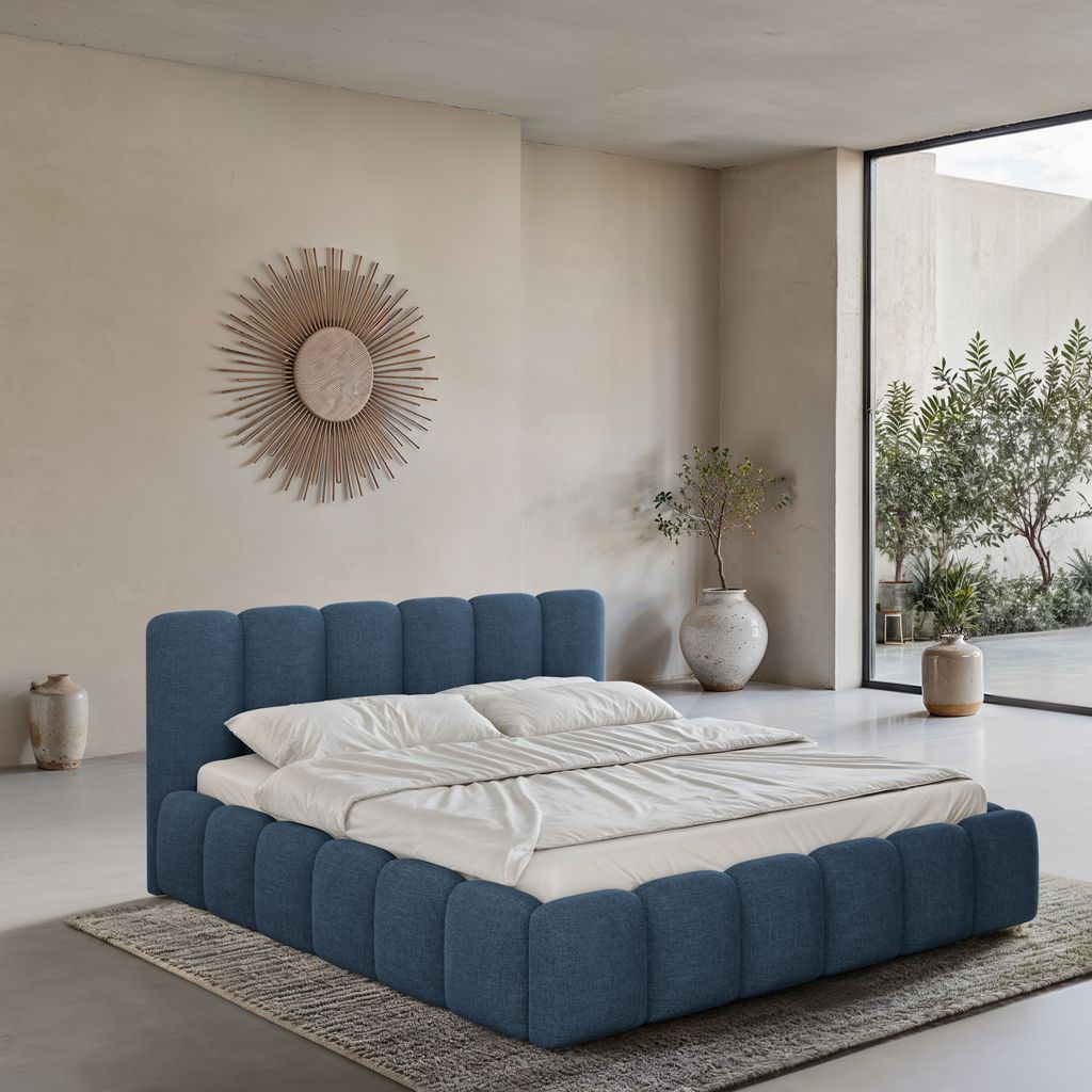 
Design Polsterbett „VLunelleria“ mit Ablagefach, Webstoff Dunkelblau - 140 x 200 cm