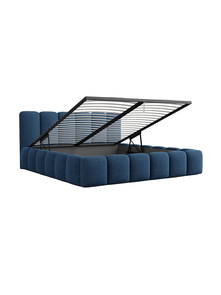 
Design Polsterbett „VLunelleria“ mit Ablagefach, Webstoff Dunkelblau - 140 x 200 cm