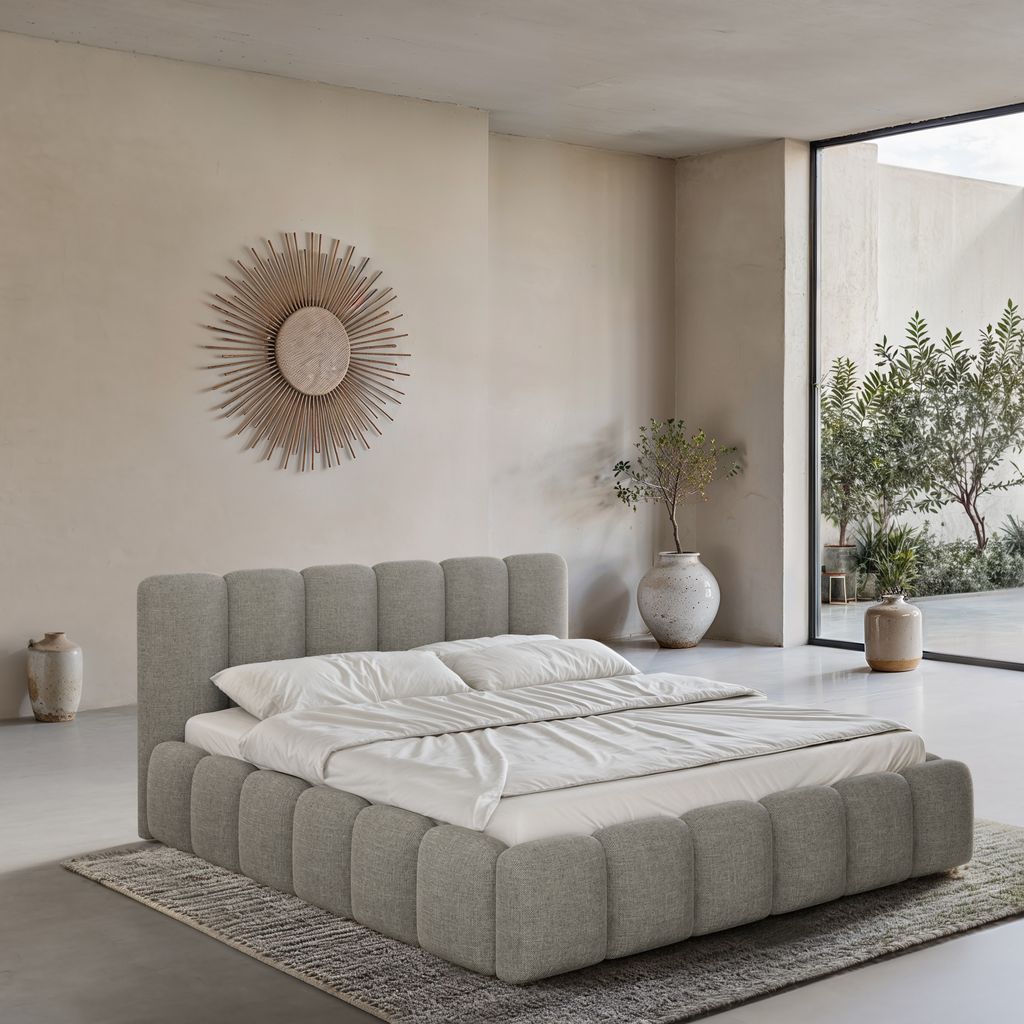 
Design Polsterbett „VLunelleria“ mit Ablagefach, Webstoff Grau - 140 x 200 cm