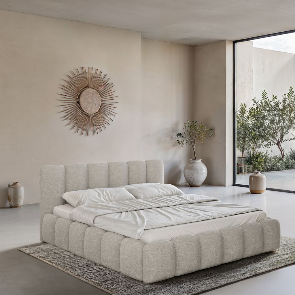 
Design Polsterbett „VLunelleria“ mit Ablagefach, Webstoff Hellgrau - 140 x 200 cm