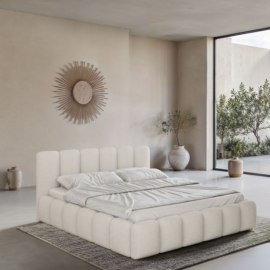 
Design Polsterbett „VLunelleria“ mit Ablagefach, Webstoff Weiss - 140 x 200 cm